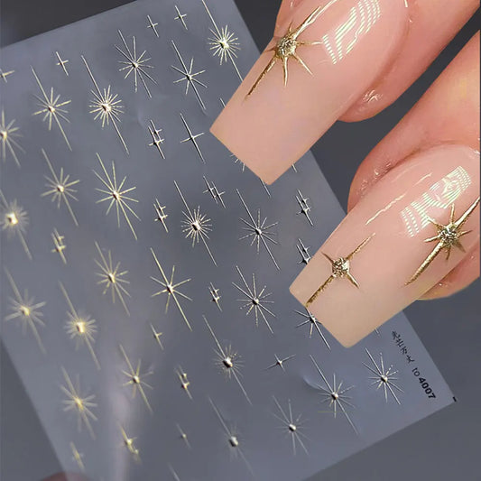 1pcs Sparkle 5D Embossed Star Nail Sticker Metallic Silver Starlight Nail Decals 8*10cm Adhesive Manicure Slider Supplies #Y2K