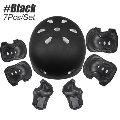 7Pcs/Set Kids Bike Helmet Skateboard Knee Pads, Girls Boys 3-10yrs Wrist Guards for Sports Cycling Bike Roller Skating Scooter