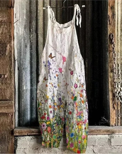Women Jumpsuits Overalls Sleeveless Slash Neck Print Floral Wide Leg Pants High Street Autumn 2026 Casual Loose Backless