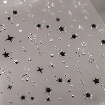 5D Luxury Star Nail Stickers for Nail Art Stars Black Silver Nail Decals Gilding Hollow Out Five-Pointed  Nail Art Design Slider
