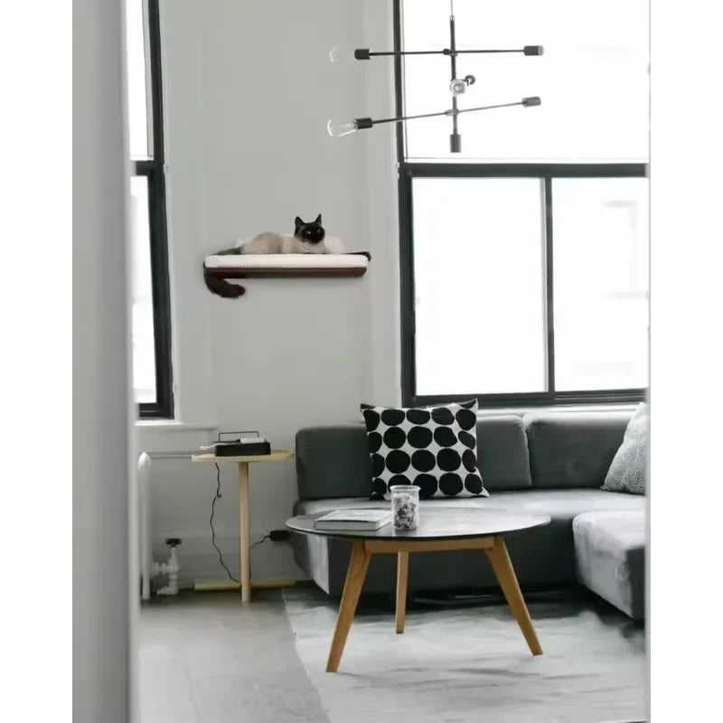 Custom Modern Wood Cat Climbing Frame Wall Mounted Shelves with Hammock and 3 Steps for Cats Furniture