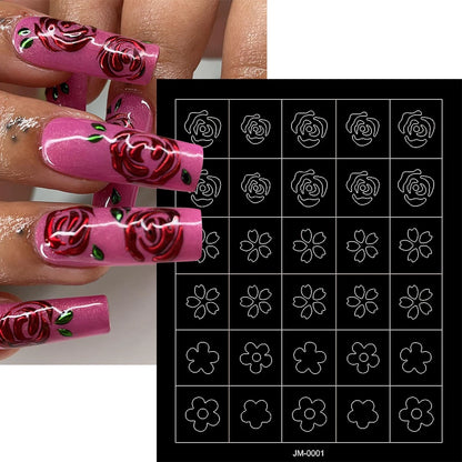 24-Design Airbrush Stencil Nail Stickers 1Pcs Butterfly/Heart/French Line Nail Decal Adhesived DIY Nail Template Airbrush Slider