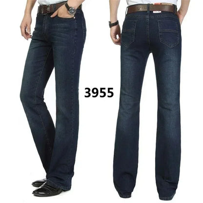 Male Bell Bottom Denim Trousers Slim Black Boot Cut Jeans Men's Clothing Casual Business Flares Pants