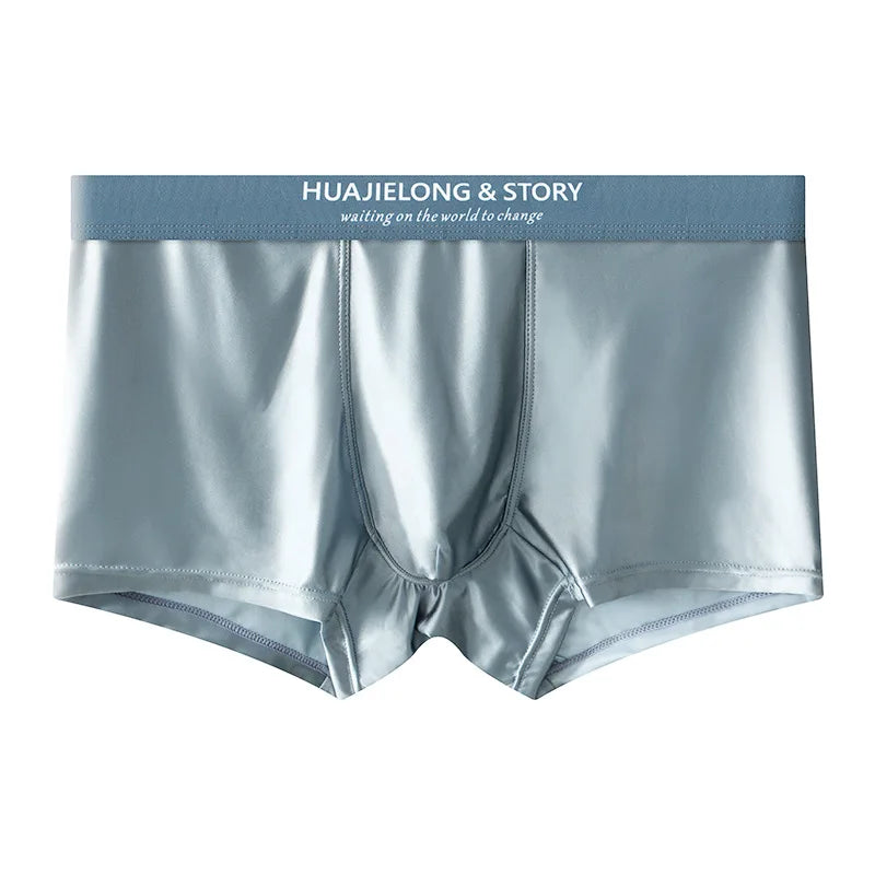 1/3Pcs Breathable Thin Satin Silk Boxer Briefs Seamless Mid Waist Ice Silk Boxers Underpants Smooth Underwear for Men Daily