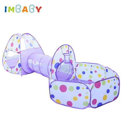 Senior 3-in-1 Foldable Baby Playground Children's Game Tent Baby Ball Fence with Crawling Tunnel Basketball Frame Children Gifts