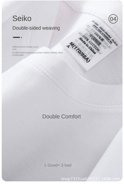 Beige 300g Heavyweight Cotton T-shirt, Loose Summer Round Neck Basic Tee for Men & Women