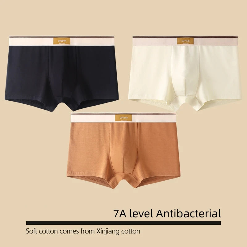 1/3Pcs Set Solid Color Men's Boxer Shorts Breathable Cotton Elastic Boyshorts Antibacterial 7A Level Comfortable Male Underwear