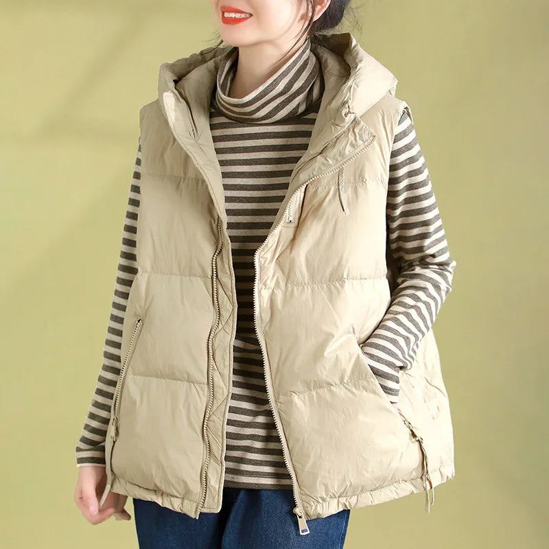 Schinteon Women 90% White Duck Down Vest with Hood Autumn Winter Over Size Casual Sleeveless Jacket Top Fashionable Gilet 2026