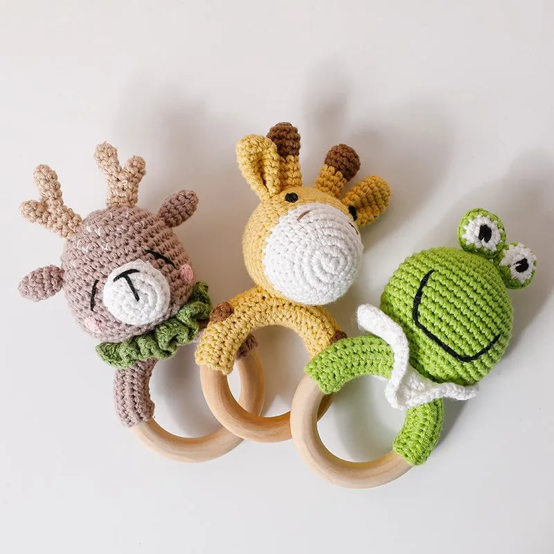 Baby Rattles Crochet Bunny Rattle Toy Wood Ring Baby Teether Rodent Baby Gym Mobile Rattles Newborn Educational Toys Gifts 1pc