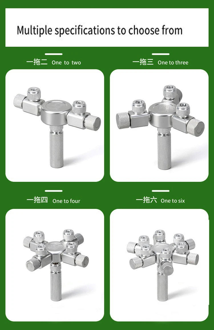 Aquarium CO2 Shunt CO2 Regulator Multi-Way Shunt Regulating Valve Aluminum Alloy CO2 Multi-Pass 2-6 Shunt Fish Tank Supplies