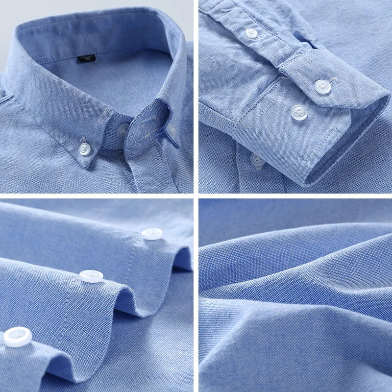 Large Size Full Men's Shirts 100% Pure Cotton Oxford Business Casual Shirt Soft Slim Fit Formal Plain Shirt Long Sleeve Clothes