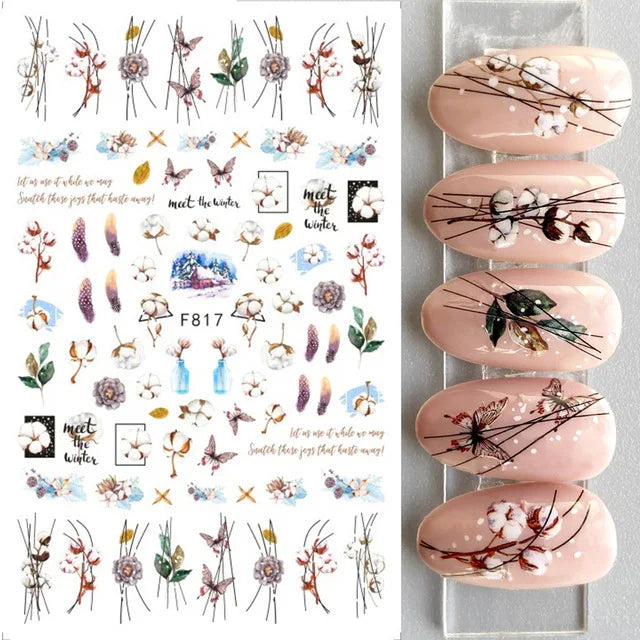 1PCS New Christmas Decorations 2023 New Year Nail Stickers Press on Nails Laser Snowflake Christmas Tree 3D Nail Decal