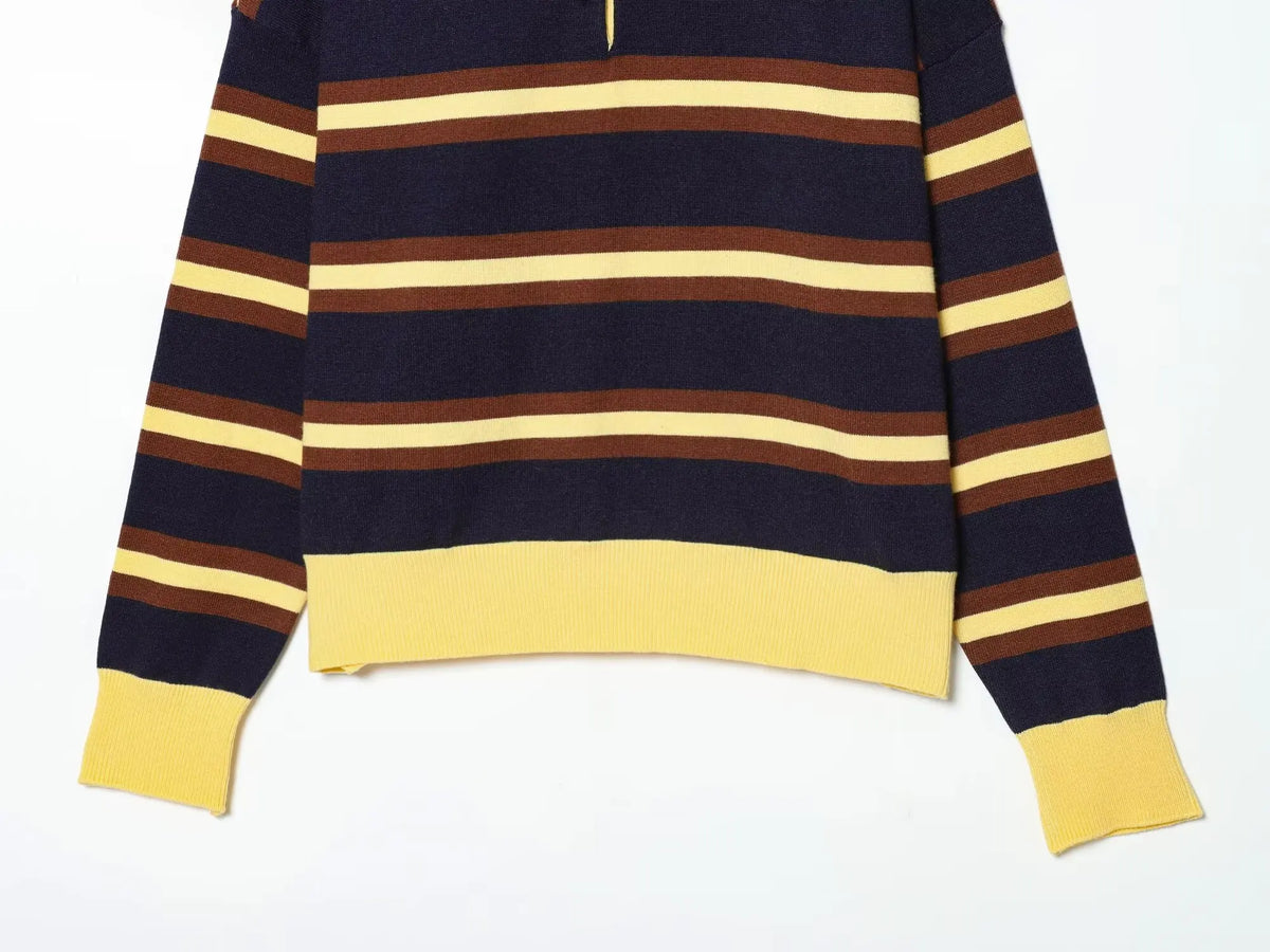 Sweater knitted Pullover Women's Spring 2026 New Fashion Striped Loose Polo neck Warm Women Sweater Chic Youth Holiday Pullover