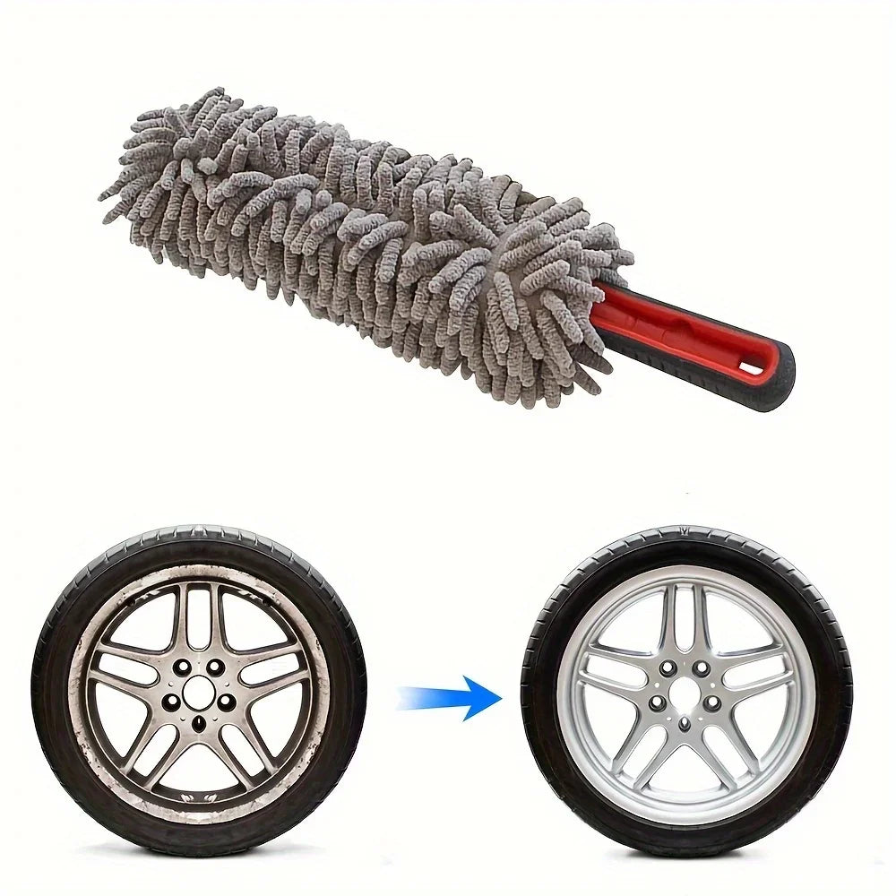 Car Wheel Brush, Auto Detailing Wash Brush Duster Exterior Scratch Free Universal for Cleaning Vehicle Truck SUV Van Tire Wheel