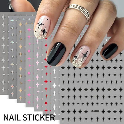8pcs/set Mini Red Heart Valentines Nail Stickers Irregular Love Stripe Gold/Silver Nail Decals Sliders Laser Shiny Manicure Acce