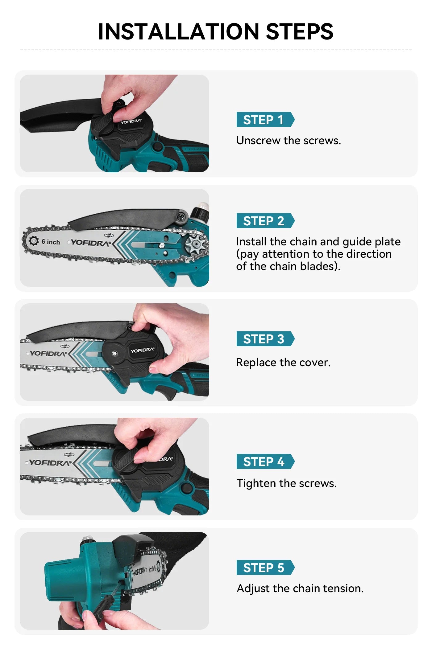 YOFIDRA 6 Inch Electric Chainsaw Cordless Oiler Garden Wood Cutting Logging Pruning Saw Power Tool For Makita 21V Battery Pin
