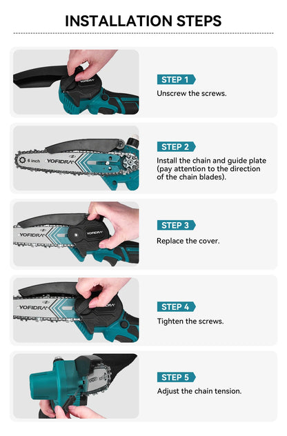 YOFIDRA 6 Inch Electric Chainsaw Cordless Oiler Garden Wood Cutting Logging Pruning Saw Power Tool For Makita 21V Battery Pin