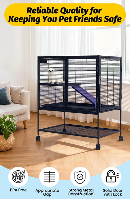 Metal Small Animal Cage, 36'' H Multi-Level Ferret Cage for Small Animals - Large Hamster Cage with Ramp, Storage Stand, Removable Tray for Chinchilla, Rabbit, Guinea Pigs, Hedgehog, Gerbil