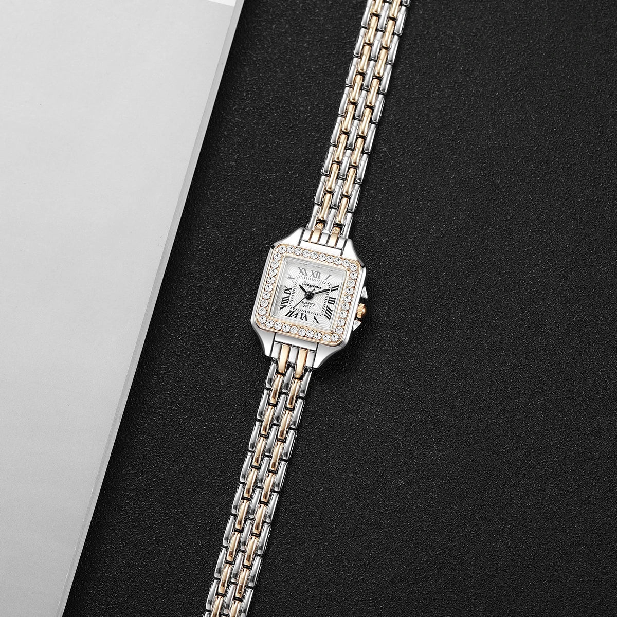 Elegant Rhinestone Square Women Watches Fashion Roma Dial Quartz Wristwatch Reloj Mujer Ladies Clock (Without Box)