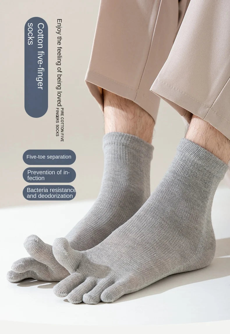Five Finger Socks Men's Pure Cotton Five Toe Socks Sweat Absorbing Mid Tube Split Toe Socks Toes Socks For Men