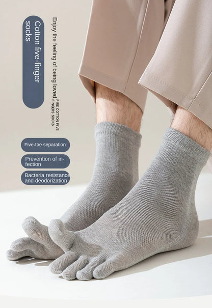 Five Finger Socks Men's Pure Cotton Five Toe Socks Sweat Absorbing Mid Tube Split Toe Socks Toes Socks For Men