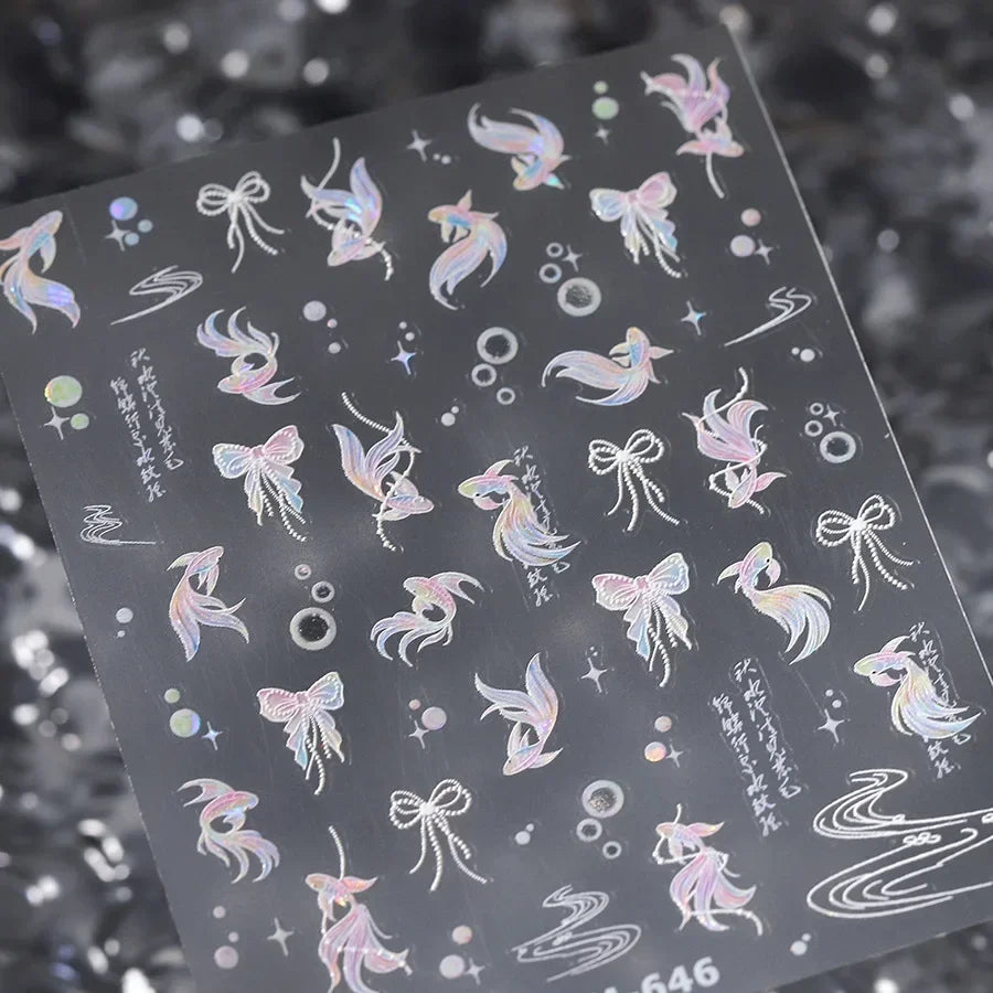 Colorful Bagful Jellyfish Bubbles Swimming Rings Rainbow Stars Ocean Starfish Self Adhesive 5D Nail Art Sticker Manicure Decal