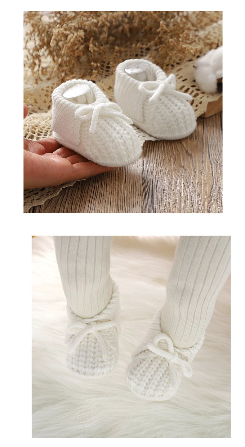 Baby Shoes Knitted Infant Child Bed Footwear 0-18M Cute Turn-down Breathable Newborn Boys Girls Walk Boots Fashion Solid Bandage