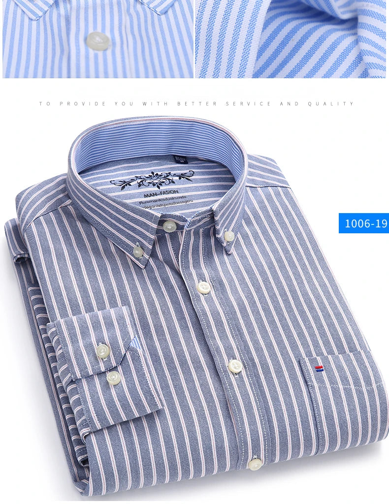 Classic Fit Cotton Full Casual Shirts for Men Solid Color Long-Sleeve Plain Shirt Single Pocket Top Soft Slim Fit Formal Clothes