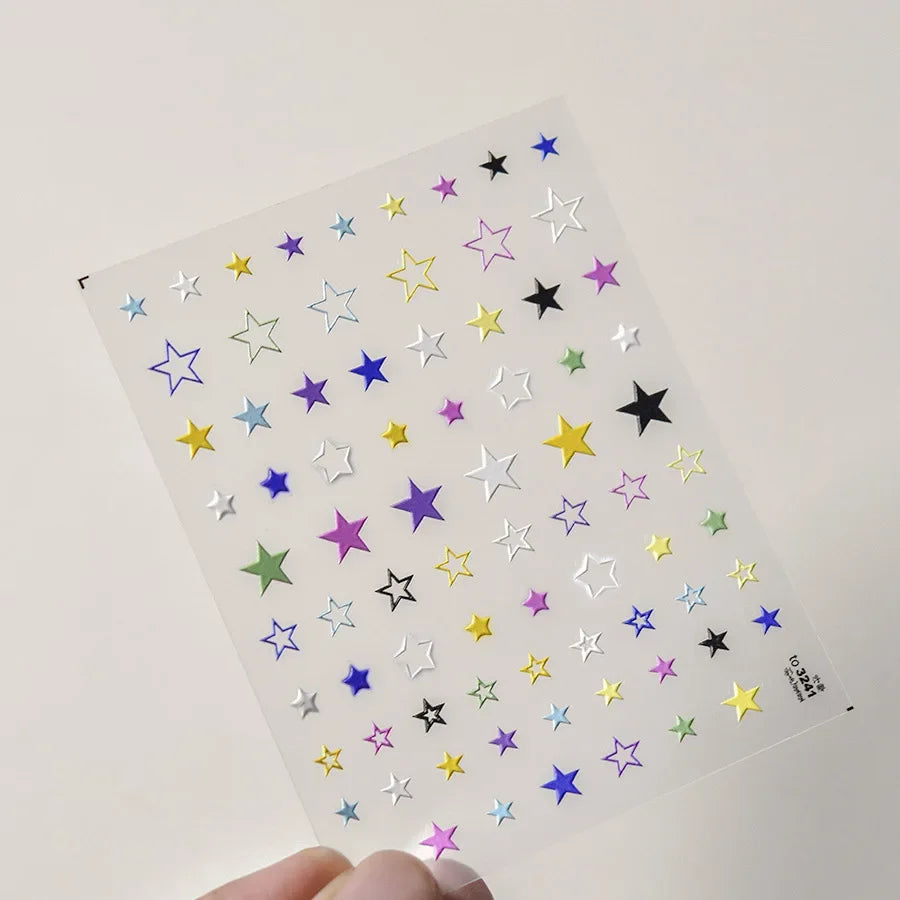 Grid Patterned Star Bowknot Cherry Polka Dot Line Colorful Geometric Five-pointed Star Adhesive Nail Art Sticker Manicure Decal