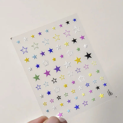 Grid Patterned Star Bowknot Cherry Polka Dot Line Colorful Geometric Five-pointed Star Adhesive Nail Art Sticker Manicure Decal