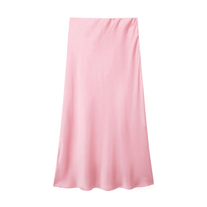 Willshela 2024 Black Satin Skirt Woman High Waist Elegant Long Skirts For Women Fashion Summer Midi Skirt Office Women's Skirts