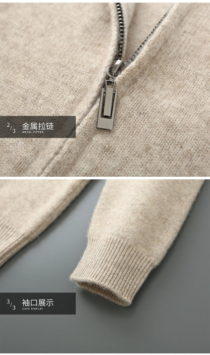 100% Merino Wool Two-piece Suit for Men Autumn Winter Knitting Zipper Cardigan and Slim-fit Pants Warm Thickened Clothing Sets
