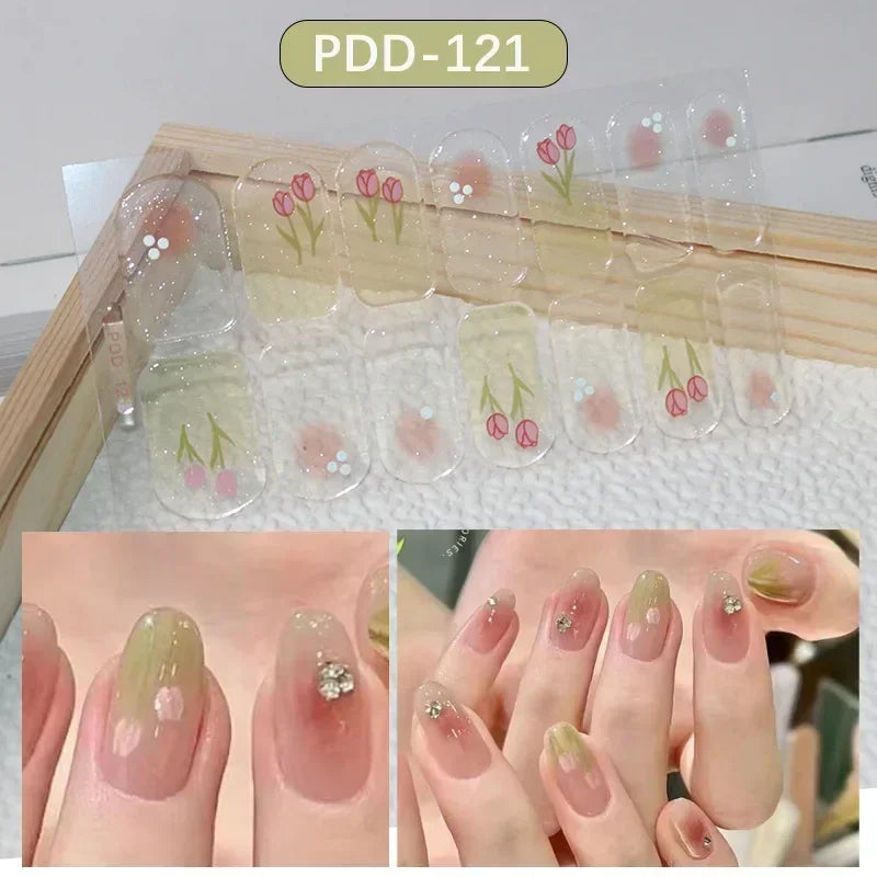 1PC Gel Nail Sticker Patch Slider Flower Gradient Color Back Glue Full Cover Waterproof Gel Nail Sticker UV Lamp Curing Manicur
