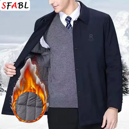 Thicken Padded Social Jackets Men's Winter Jacket Windbreak Fleece Lining Blazers for Men Business Luxury Men's Winter Coat XXXL