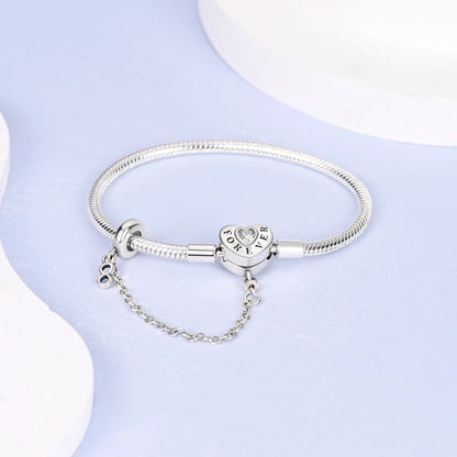 Bracelet Original 925 Sterling Silver Charm Bracelet 17-20CM Love Heart Pave Zirconia Bracelet for Women DIY Charm Jewelry Gifts