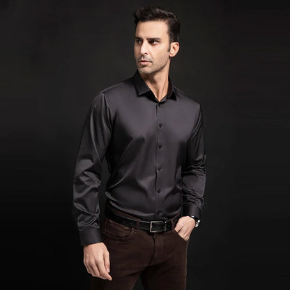 New Anti-Wrinkle Men Shirts Long Sleeve Dress Shirts For Men Slim Fit Camisa Social Business Blouse White Office Shirt S-6XL