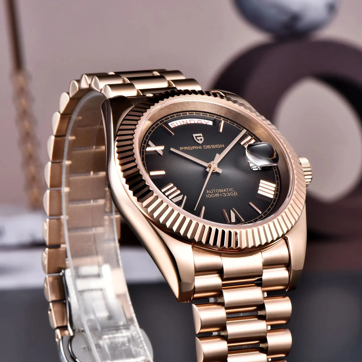 PAGANI DESIGN 2026 New Luxury Rose Gold DD40 Automatic Watch For Men 8285 Mechanical Wristwatch Men Stainless Steel Waterproof