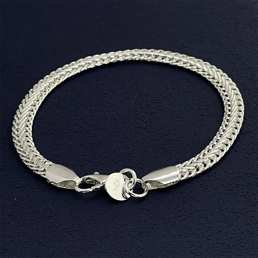925 Sterling Silvery 6MM Flat Snake Chain Bracelet for women lady men Solid Side Chain wedding party gift Ideal Gift for Men