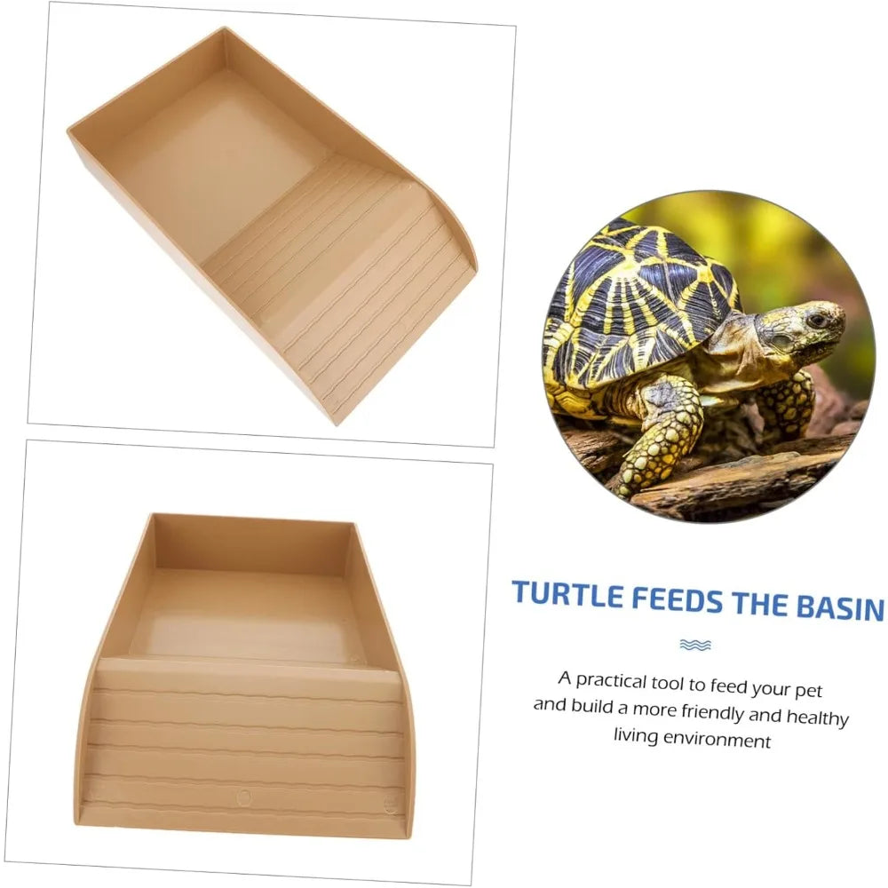 Reptile Bathing Pool Reptile Feeding Dish Water Bowl with Ramp Aquarium Ornament for Snake, Turtle, Bearded Dragon, Lizard Bath