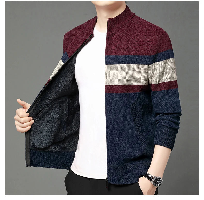 Premium Thick Chenille Fabric Warm New Brand Casual Fashion Stand Collar Men Jacket Streetwear Zipper Autumn Winter Coats