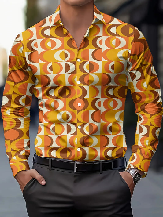 70s Theme Parties Men's 70s Disco Party Shirt - Retro Vintage Formal & Casual Button-Up Blouse with gradient, Machine Washable