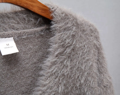 Women New Knitted Thick Cashmere Wool Cardigan Chic V Neck Single Breasted Fashion Long Sleeve Sweater Fall Winter Coat Outwear