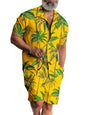 Men's New Hawaiian Short-Sleeved Shirt Shorts Set Summer Daily Travel Shirt Beach Casual Drawstring Shorts Jungle Print Set