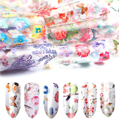 16Pc Holographic Nail Foil Set Starry Transfer 20*4cm Sticker Laser Flowers Leopard Mix Design Decal DIY Nail Art Decoration