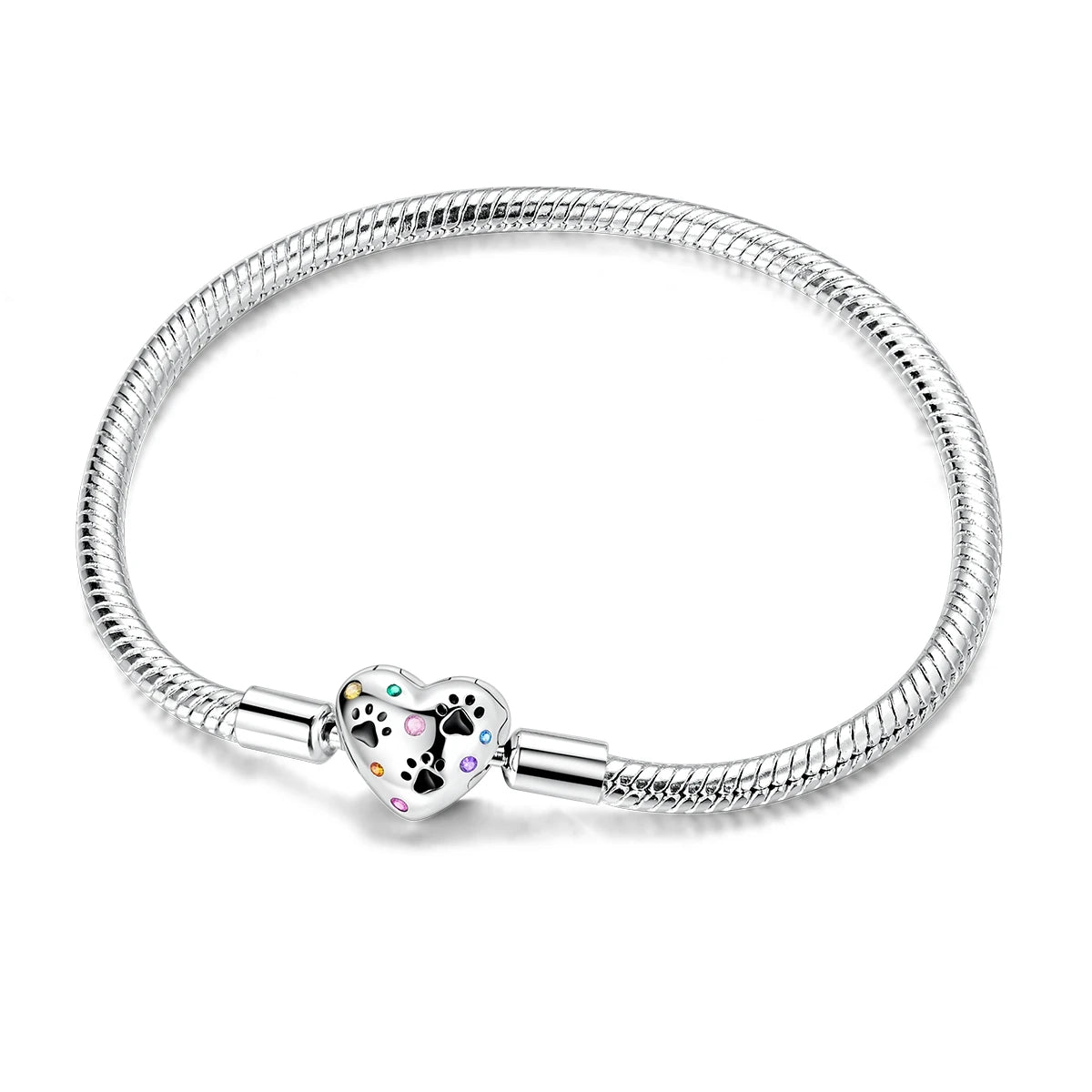 Original 925 Sterling Silver Charm Bracelets Heart Clip Bead Snake Chain Bracelet Fit Charms Beads Diy For Woman Fine Jewelry