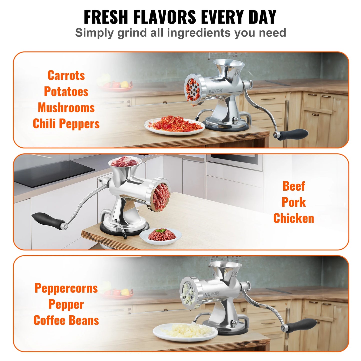 SucceBuy Manual Meat Grinder 304 Stainless Steel Hand Meat Grinder with Suction Cup&Steel Table Clamp Meat Mincer Sausage Maker