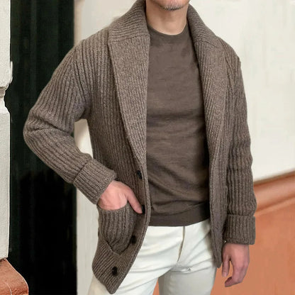 Vintage Fashion Men Knitted Cardigan Sweater Autumn Winter Warm Lapel Knitting Coat Casual Solid Slim Fit Knit Jacket Streetwear