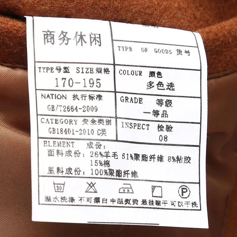 Autumn Winter Double Collar Woolen Coats Men Thick Business Casual Wool Blends Trench Coat Male Solid Turn Down Collar Outerwear