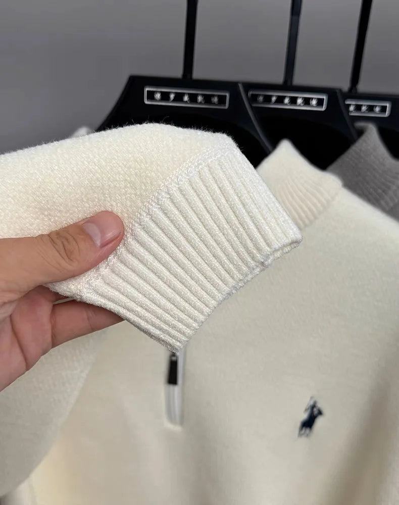 High quality half zipper knitted sweater men fashion luxury brand embroidery designer new top plush warm thick casual men's wear