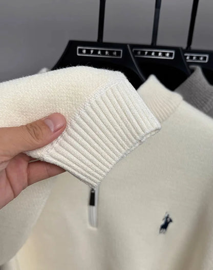 High quality half zipper knitted sweater men fashion luxury brand embroidery designer new top plush warm thick casual men's wear